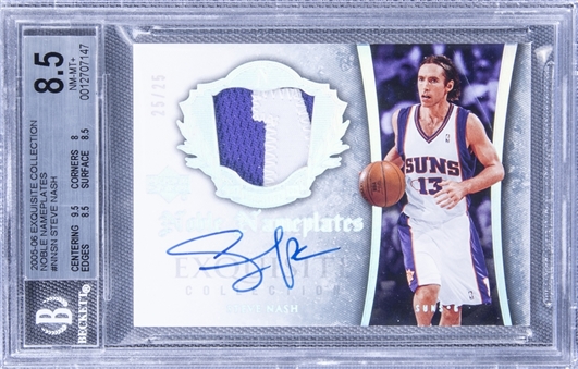 2005-06 UD "Exquisite Collection" Noble Nameplates #NNSN Steve Nash Signed Game Used Patch Card (#25/25) - BGS NM-MT+ 8.5/BGS 10